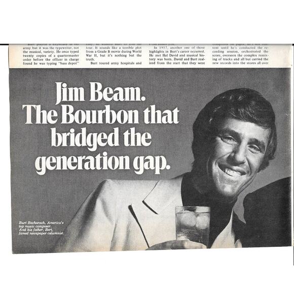Vintage Print Ad Jim Beam Bourbon 1971 Bert Bacharach - Picture 1 of 1